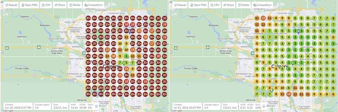 GEO grid heatmap showing ranking improvement