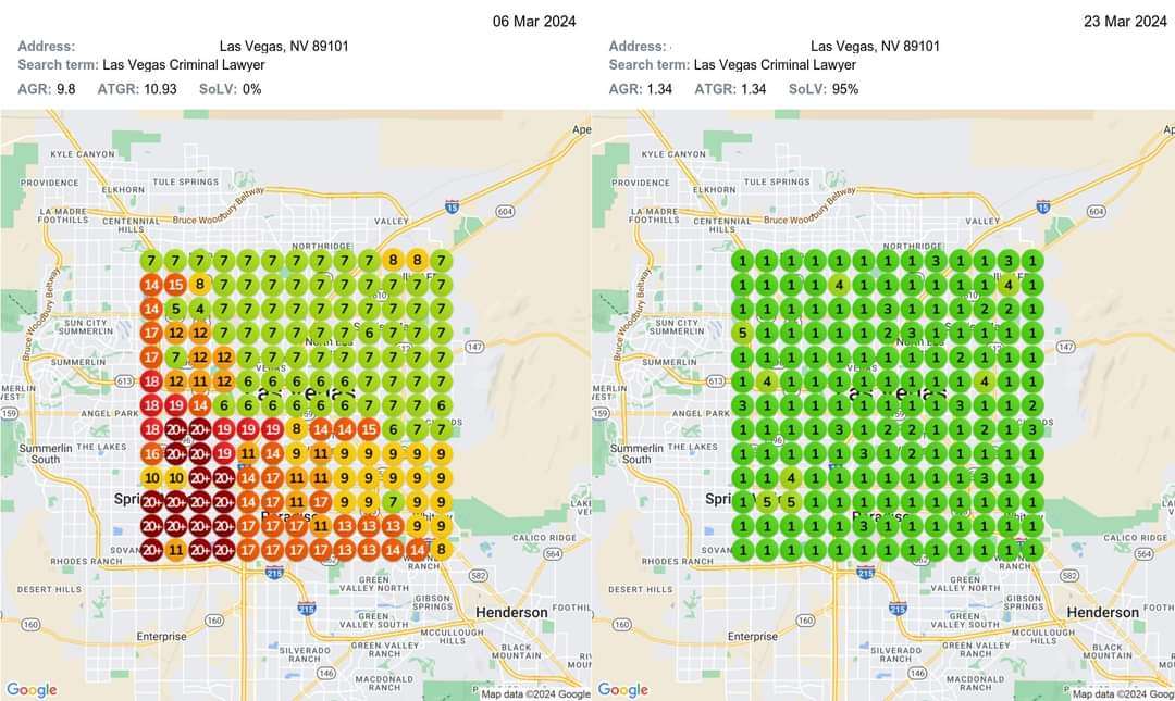 GEO grid heatmap showing ranking improvement